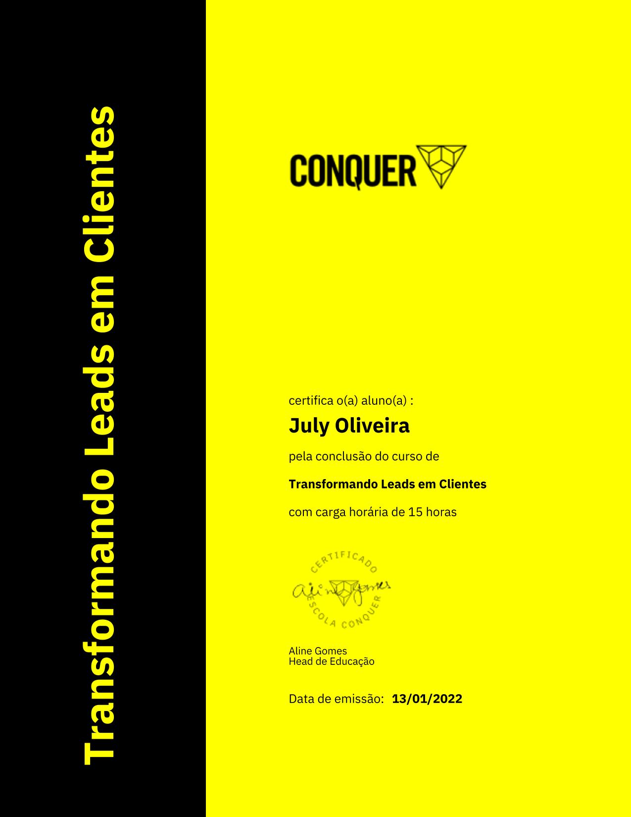 Certificado de Transformando Leads em Clientes